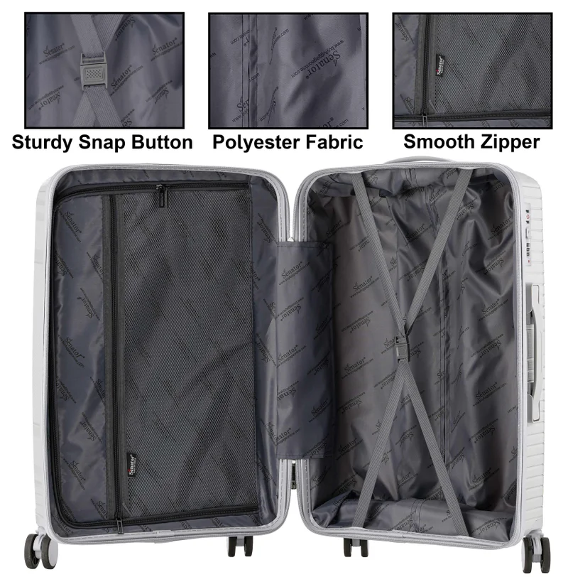 Senator  unisex hard case carry on luggage lightweight pp fashion trolley luggage with 360° degree 4 twin wheel and safe zippers kh1010 light grey  | Best Price UAE